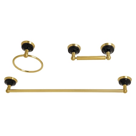 Kingston Brass BAK911148BB Water Onyx 3-Piece Bathroom Accessory Set, Brushed Brass BAK911148BB